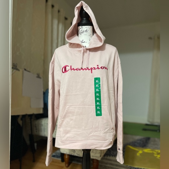 NWT Women’s Size X-Large Champion Drawstring Logo Embroidered Hoodie Hush Pink - Picture 4 of 12